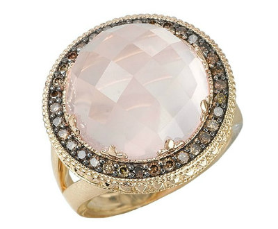 Rose Quartz Cognac Diamonds Ring