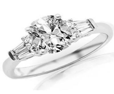 Round And Baguette Diamond Engagement Ring