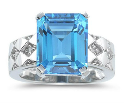 Swiss Blue Topaz White Gold Diamond Ring