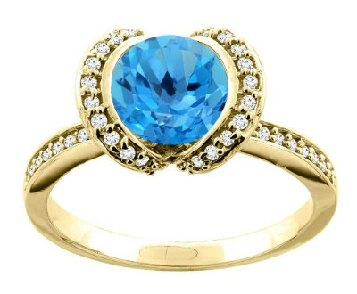 Swiss Blue Topaz Yellow Gold Diamond Ring