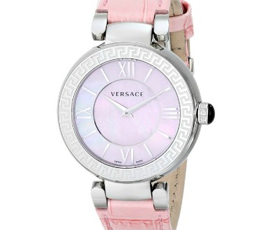 Stainless Steel Watch with Pink Leather Band